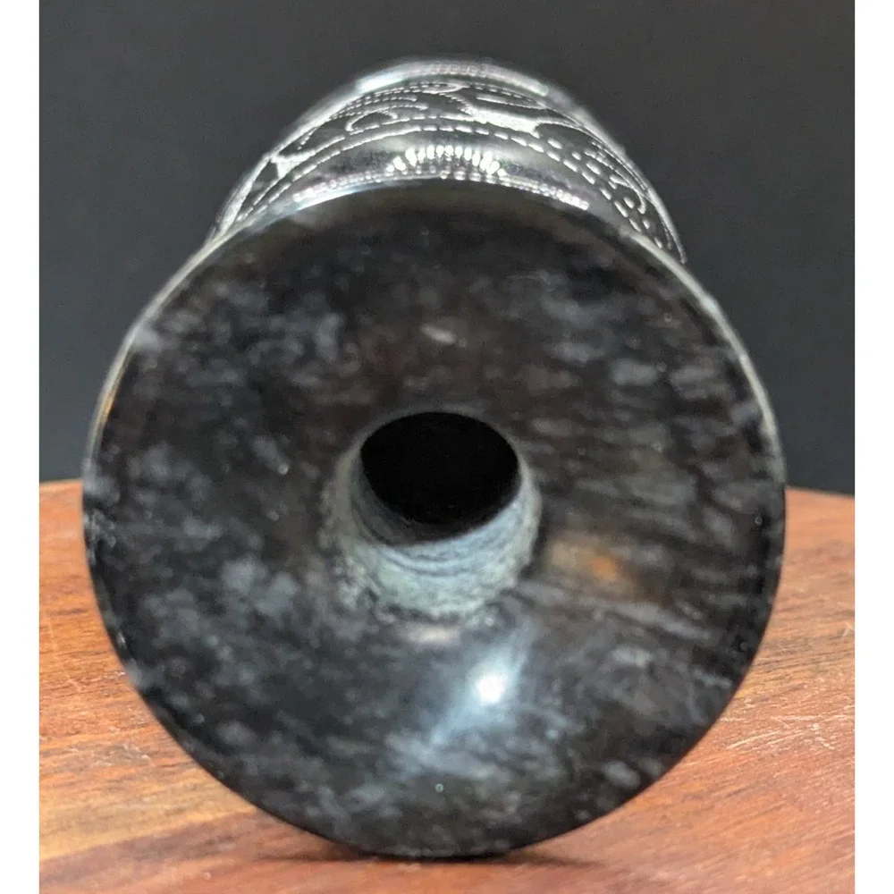 Vintage Black Marble Bud Vase With Etched‎ Florals Polished Base 5